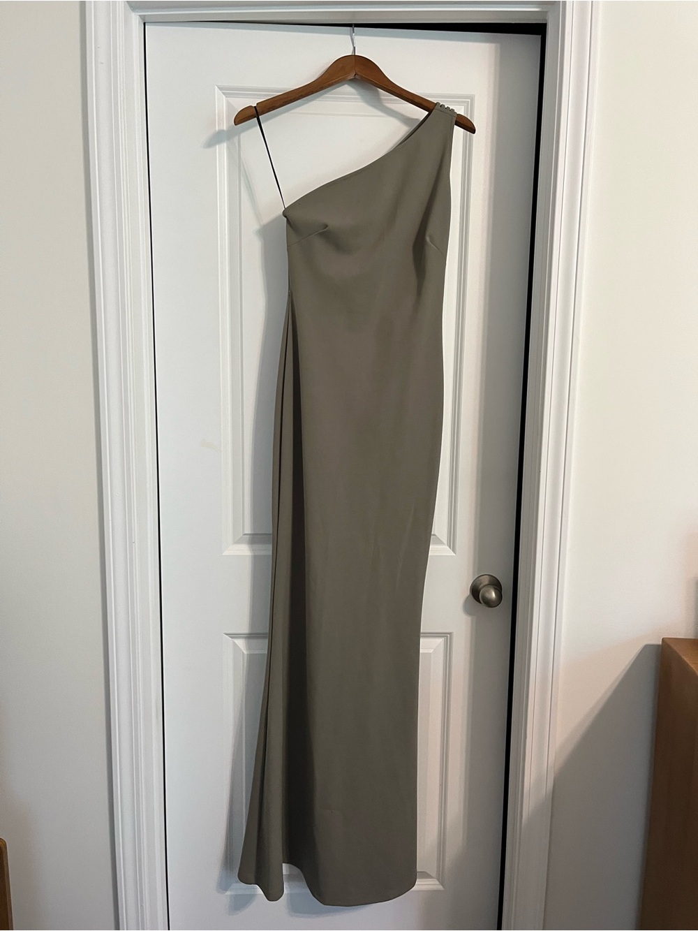 One-Shoulder Olive Green Evening Gown